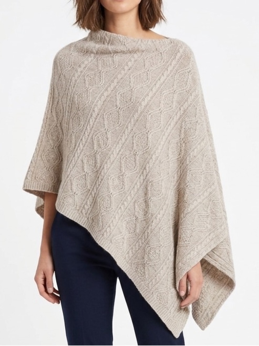 DAKINI Knit Shawl Poncho Wrap Grey Taupe Beige Off Shoulder